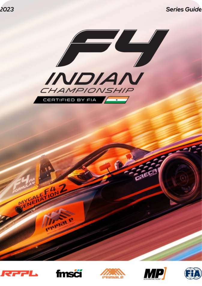Indian Formula 4 series guide cover with an orange car.