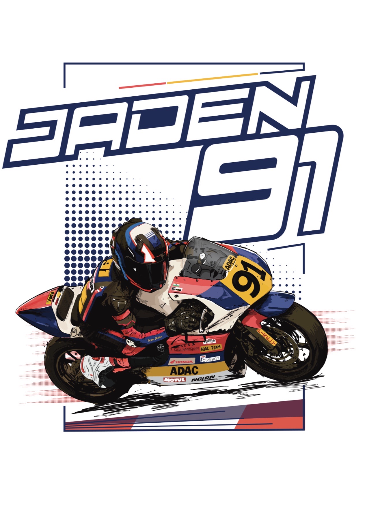 Jaden 91 racing poster with a rider leaning into a corner.